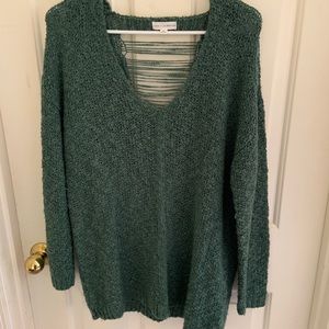 Green distressed back sweater